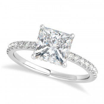 Princess Moissanite & Diamond Single Row Hidden Halo Engagement Ring Platinum (0.81ct)
