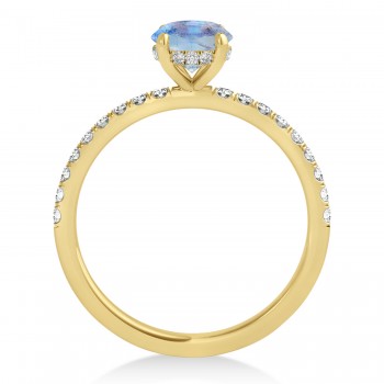 Princess Moonstone & Diamond Single Row Hidden Halo Engagement Ring 18k Yellow Gold (0.81ct)