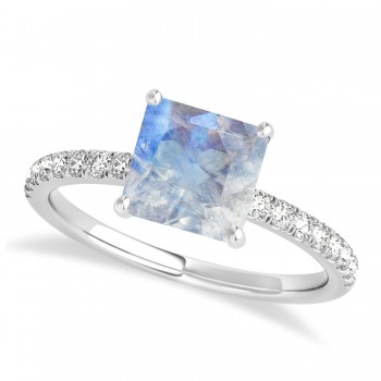 Princess Moonstone & Diamond Single Row Hidden Halo Engagement Ring Platinum (0.81ct)