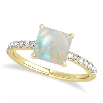 Princess Opal & Diamond Single Row Hidden Halo Engagement Ring 14k Yellow Gold (0.81ct)