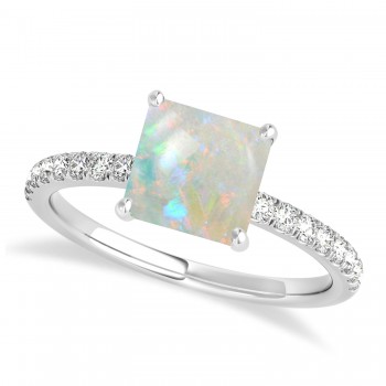 Princess Opal & Diamond Single Row Hidden Halo Engagement Ring Platinum (0.81ct)