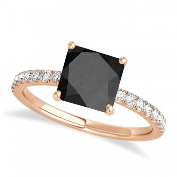 Princess Onyx & Diamond Single Row Hidden Halo Engagement Ring 14k Rose Gold (0.81ct)