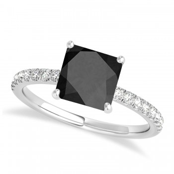 Princess Onyx & Diamond Single Row Hidden Halo Engagement Ring 14k White Gold (0.81ct)