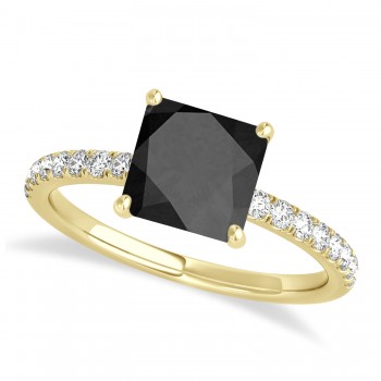 Princess Onyx & Diamond Single Row Hidden Halo Engagement Ring 14k Yellow Gold (0.81ct)