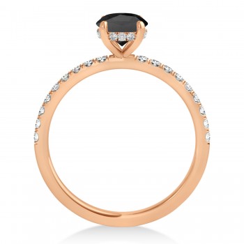 Princess Onyx & Diamond Single Row Hidden Halo Engagement Ring 18k Rose Gold (0.81ct)
