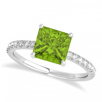 Princess Peridot & Diamond Single Row Hidden Halo Engagement Ring Platinum (0.81ct)