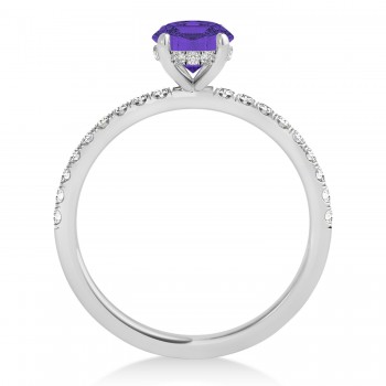 Princess Tanzanite & Diamond Single Row Hidden Halo Engagement Ring Platinum (0.81ct)