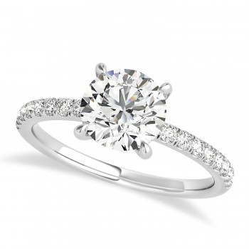 Round Diamond Single Row Hidden Halo Engagement Ring 14k White Gold (1.25ct)