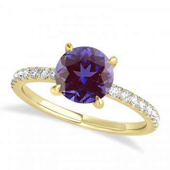 Round Alexandrite & Diamond Single Row Hidden Halo Engagement Ring 14k Yellow Gold (1.25ct)