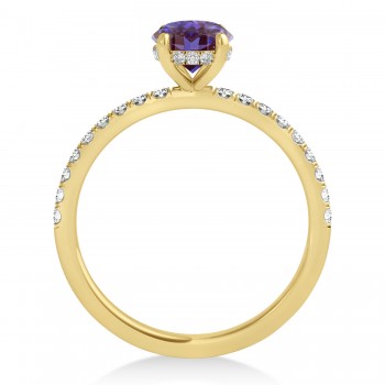 Round Alexandrite & Diamond Single Row Hidden Halo Engagement Ring 14k Yellow Gold (1.25ct)