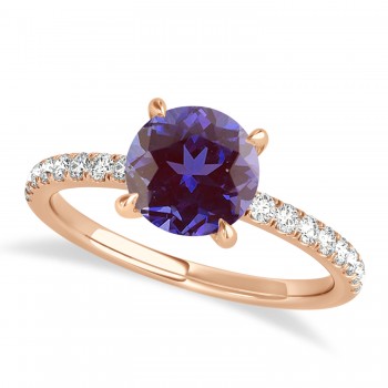 Round Alexandrite & Diamond Single Row Hidden Halo Engagement Ring 18k Rose Gold (1.25ct)