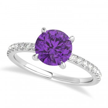 Round Amethyst & Diamond Single Row Hidden Halo Engagement Ring 14k White Gold (1.25ct)