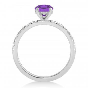 Round Amethyst & Diamond Single Row Hidden Halo Engagement Ring 14k White Gold (1.25ct)