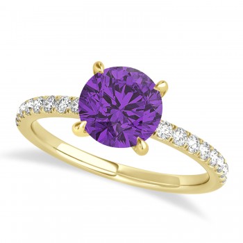 Round Amethyst & Diamond Single Row Hidden Halo Engagement Ring 14k Yellow Gold (1.25ct)