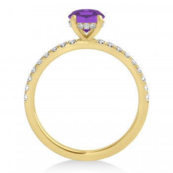 Round Amethyst & Diamond Single Row Hidden Halo Engagement Ring 14k Yellow Gold (1.25ct)