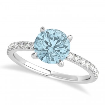 Round Aquamarine & Diamond Single Row Hidden Halo Engagement Ring 14k White Gold (1.25ct)