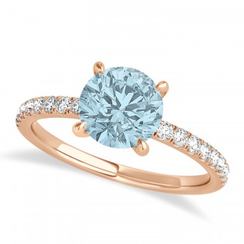 Round Aquamarine & Diamond Single Row Hidden Halo Engagement Ring 18k Rose Gold (1.25ct)