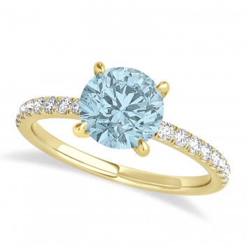 Round Aquamarine & Diamond Single Row Hidden Halo Engagement Ring 18k Yellow Gold (1.25ct)