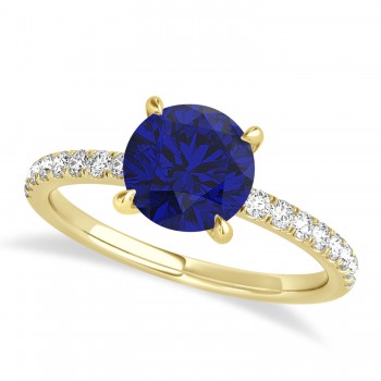 Round Blue Sapphire & Diamond Single Row Hidden Halo Engagement Ring 14k Yellow Gold (1.25ct)