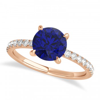 Round Blue Sapphire & Diamond Single Row Hidden Halo Engagement Ring 18k Rose Gold (1.25ct)