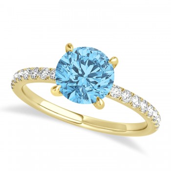 Round Blue Topaz & Diamond Single Row Hidden Halo Engagement Ring 14k Yellow Gold (1.25ct)