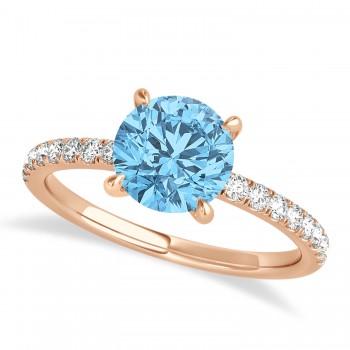 Round Blue Topaz & Diamond Single Row Hidden Halo Engagement Ring 18k Rose Gold (1.25ct)