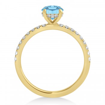 Round Blue Topaz & Diamond Single Row Hidden Halo Engagement Ring 18k Yellow Gold (1.25ct)