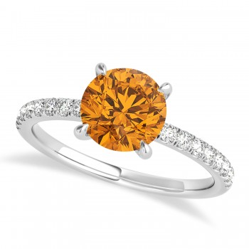 Round Citrine & Diamond Single Row Hidden Halo Engagement Ring Platinum (1.25ct)