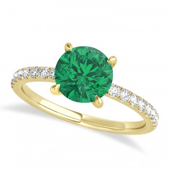 Round Emerald & Diamond Single Row Hidden Halo Engagement Ring 14k Yellow Gold (1.25ct)