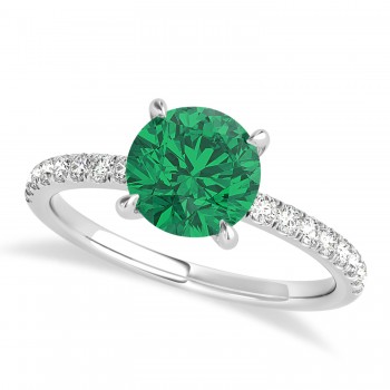 Round Emerald & Diamond Single Row Hidden Halo Engagement Ring 18k White Gold (1.25ct)