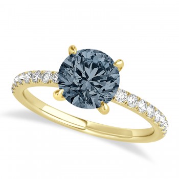 Round Gray Spinel & Diamond Single Row Hidden Halo Engagement Ring 14k Yellow Gold (1.25ct)