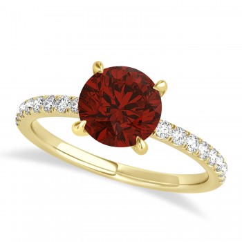 Round Garnet & Diamond Single Row Hidden Halo Engagement Ring 14k Yellow Gold (1.25ct)