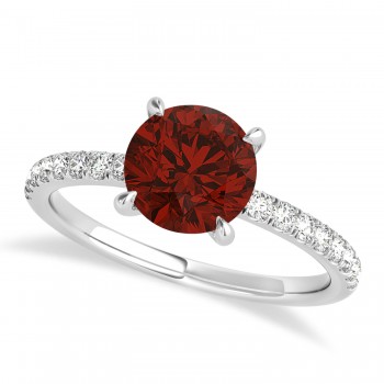 Round Garnet & Diamond Single Row Hidden Halo Engagement Ring 18k White Gold (1.25ct)