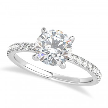 Round Moissanite & Diamond Single Row Hidden Halo Engagement Ring 14k White Gold (1.25ct)