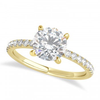 Round Moissanite & Diamond Single Row Hidden Halo Engagement Ring 14k Yellow Gold (1.25ct)