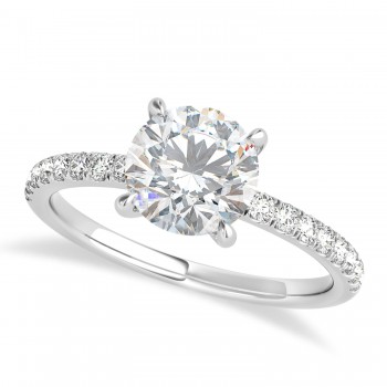Round Moissanite & Diamond Single Row Hidden Halo Engagement Ring 18k White Gold (1.25ct)