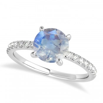 Round Moonstone & Diamond Single Row Hidden Halo Engagement Ring 18k White Gold (1.25ct)