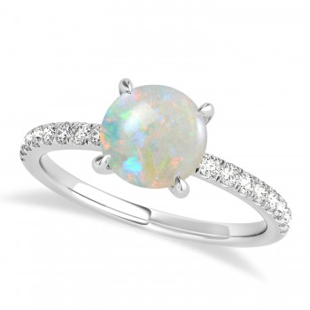 Round Opal & Diamond Single Row Hidden Halo Engagement Ring 14k White Gold (1.25ct)