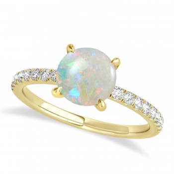 Round Opal & Diamond Single Row Hidden Halo Engagement Ring 14k Yellow Gold (1.25ct)