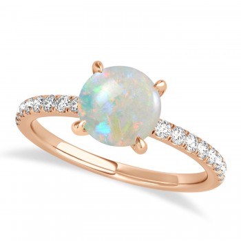Round Opal & Diamond Single Row Hidden Halo Engagement Ring 18k Rose Gold (1.25ct)