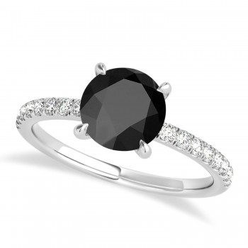 Round Onyx & Diamond Single Row Hidden Halo Engagement Ring 14k White Gold (1.25ct)