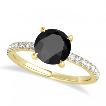 Round Onyx & Diamond Single Row Hidden Halo Engagement Ring 14k Yellow Gold (1.25ct)