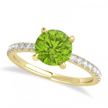 Round Peridot & Diamond Single Row Hidden Halo Engagement Ring 14k Yellow Gold (1.25ct)