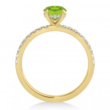 Round Peridot & Diamond Single Row Hidden Halo Engagement Ring 14k Yellow Gold (1.25ct)