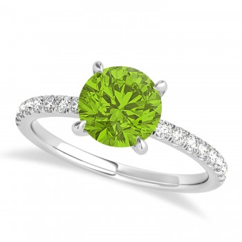 Round Peridot & Diamond Single Row Hidden Halo Engagement Ring 18k White Gold (1.25ct)