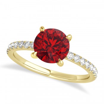 Round Ruby & Diamond Single Row Hidden Halo Engagement Ring 14k Yellow Gold (1.25ct)