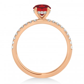 Round Ruby & Diamond Single Row Hidden Halo Engagement Ring 18k Rose Gold (1.25ct)
