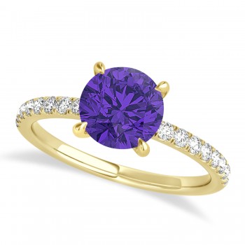 Round Tanzanite & Diamond Single Row Hidden Halo Engagement Ring 14k Yellow Gold (1.25ct)