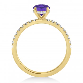 Round Tanzanite & Diamond Single Row Hidden Halo Engagement Ring 14k Yellow Gold (1.25ct)