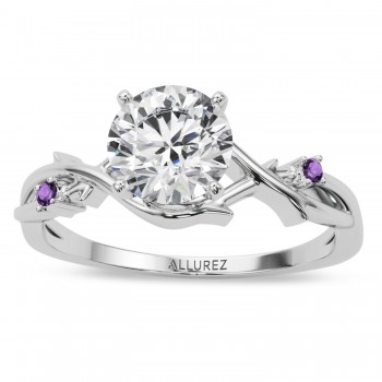 Amethyst Vine Leaf Solitaire Engagement Ring in Palladium (0.02ct)
